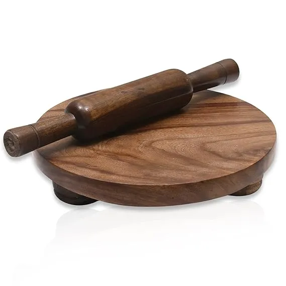 Sheesham Wood Chakla Belan Set 10 Inch Rolling Board and 12-Inch Rolling Pin for Roti, Chapati